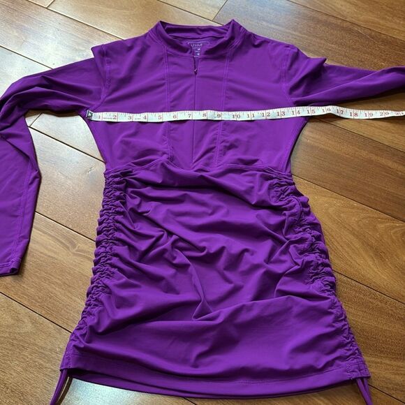 ATHLETA Fuchsia Ruched Half Zip Long Sleeves Rash Guard Swimsuit Top Size XS - Picture 8 of 9